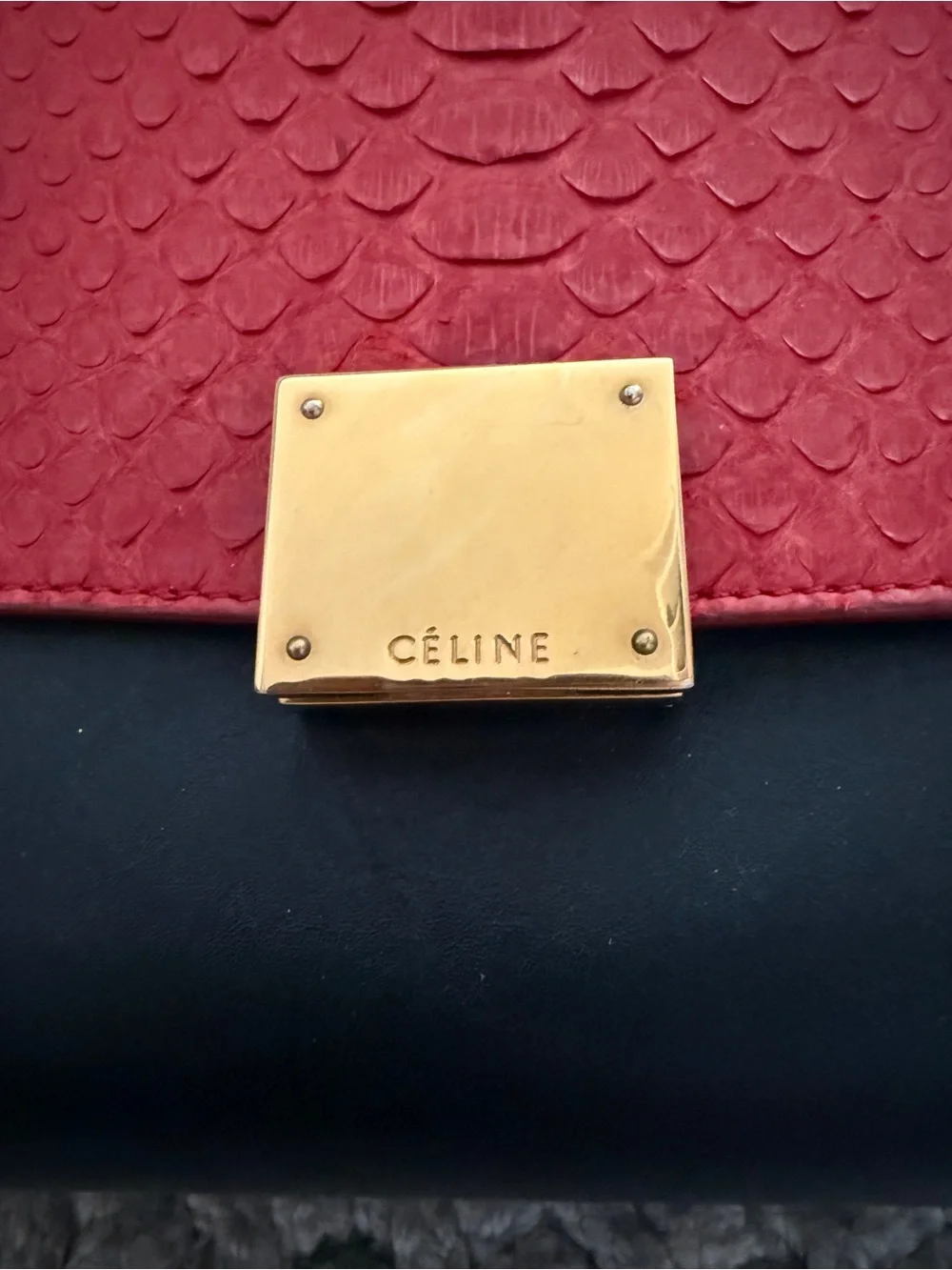 Structured Tricolor Top-Handle Satchel - Red, Black & Taupe